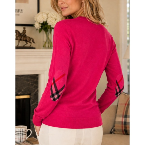 Burberry Sweaters - Burberry London Cashmere Sweater Pink Nova Check Elbow Patch XS Luxury Designer